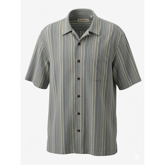 Tommy Bahama Other - VINTAGE Tommy Bahama Shirt Mens XL Silk Striped Casual Short Sleeve Camp Button